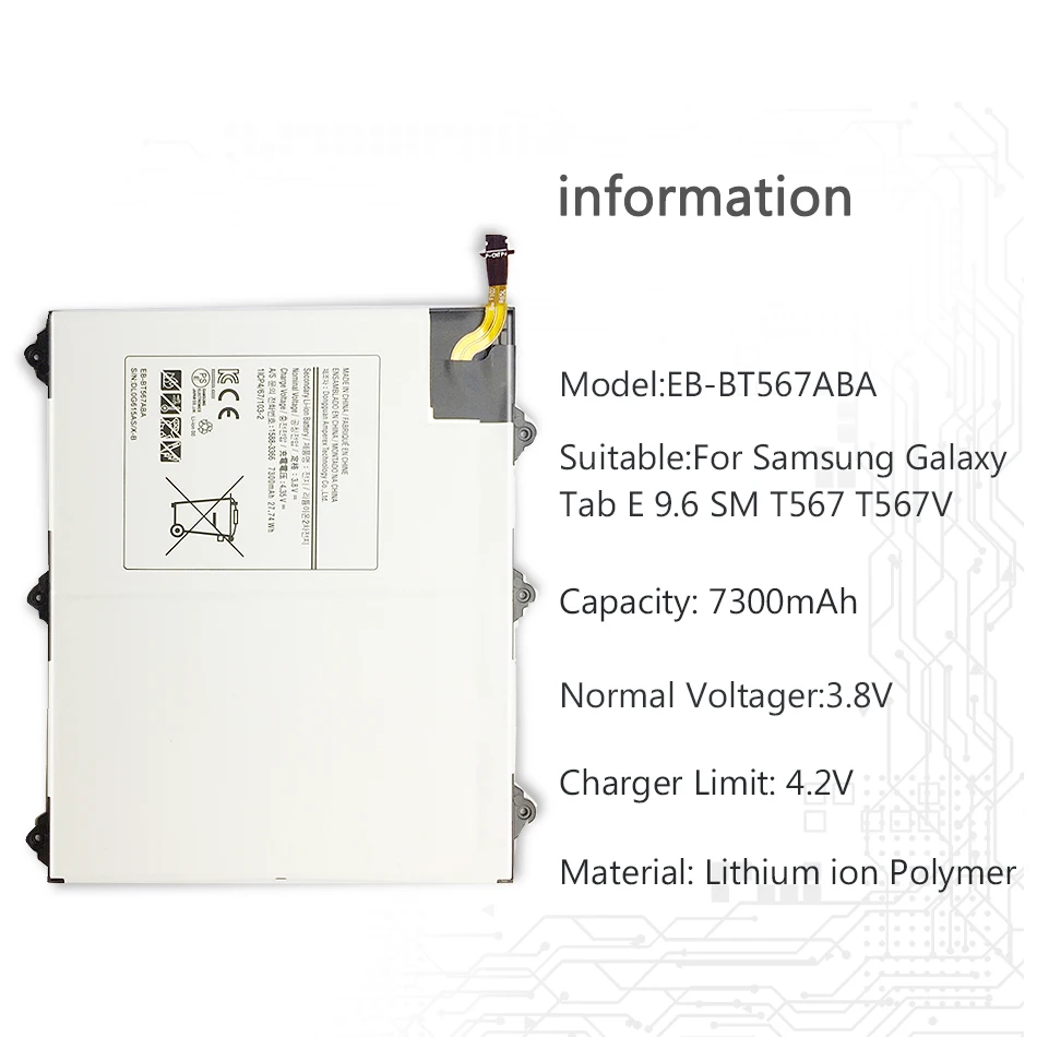 7300 мАч планшет Батарея для Samsung Galaxy Tab E 9,6 SM T567 T567V EB-BT567ABA