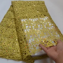 3 цвета(5 ярдов/шт) Высокое качество Золотой Африканский большой шнур кружевной ткани с блестящими блестками для украшения наряда WLP846