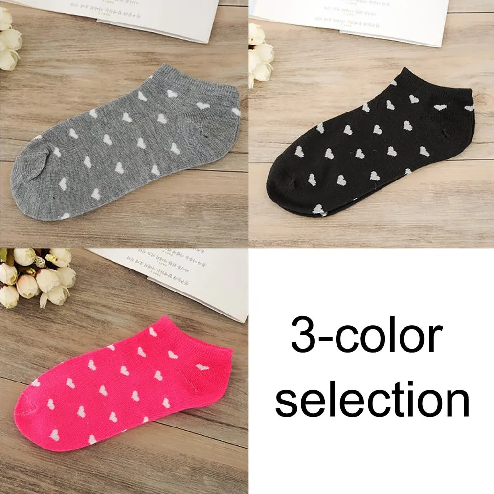 

1 Pairs Candy Colors Heart Shape Pattern Average Size Women Comfortable Candy Color Cotton Sock Slippers Short Ankle Socks