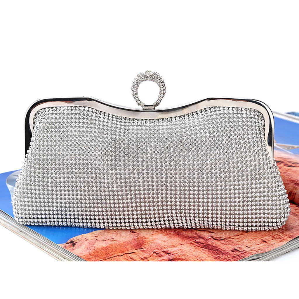 Вечерняя сумочка-клатч вечерние свадебные расшитая кристаллами сумочка-клатч кошелек сумки через плечо для женщин роскошная сумка на плечо с цепочкой со стразами - Цвет: Серебристый