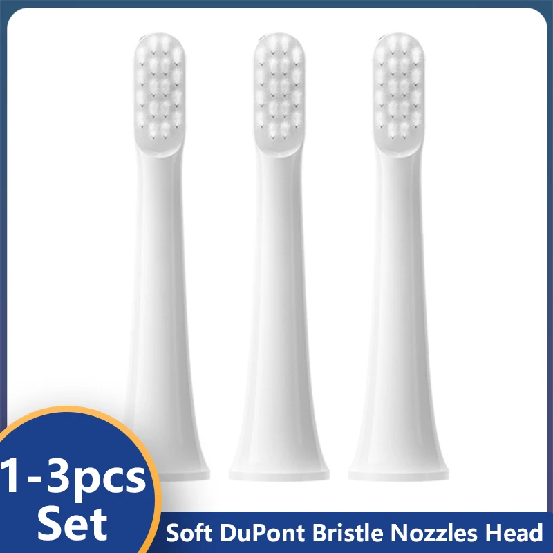 Cepillo de dientes eléctrico sónico para XIAOMI T100, cabezales de repuesto DuPont de vacío suave, boquillas de cepillo de cerdas limpias, 1-3 Uds.