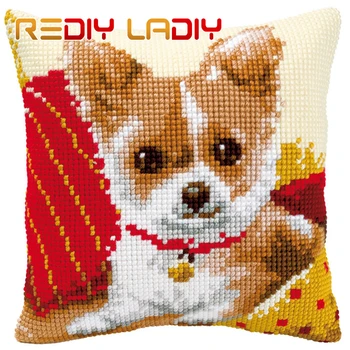 

Cross Stitch Cushion Puppies Kittens Make Your Own Pillow Chunky Cross Stitch Kits Pre-Printed Canvas Acrylic Yarn Pillow Case