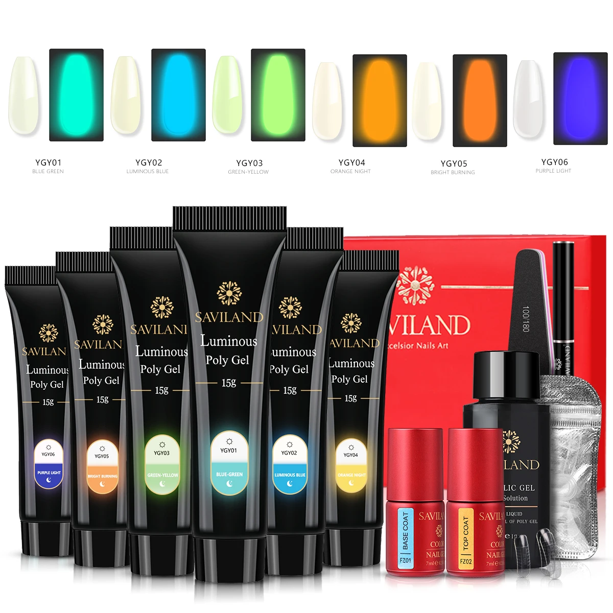 

SAVILAND Glow Nails In Dark Poly Gel Quick Uv Builder Gel Polish Luminous PolyGel Nail Art Kits Gel Varnish Manicure Set