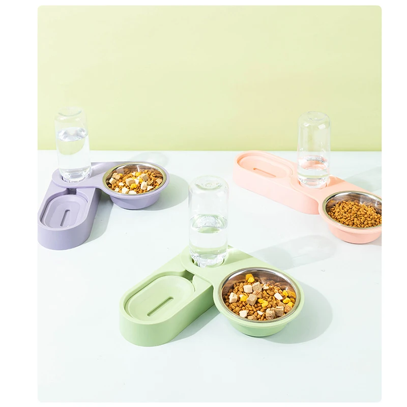 Pet Cat Bowl Automatic Water Dispenser Double Bowls woth Raised Stand Kitten Feeding Dish Drinking Food Bowl for Dogs Supplies