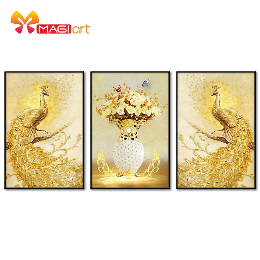 Cross stitch kits Embroidery needlework sets 11CT water soluble canvas patterns 14CT Abstract Style golden peafowl-NCMA069 |