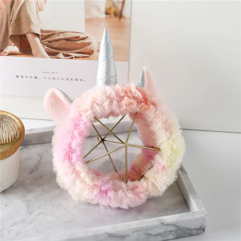 pink-yellow Женская модная повязка с единорогом, милая эластичная Радужная Коралловая флисовая лента для волос, градиентные аксессуары для волос, повязка для волос, головной убор - Цвет: pink-yellow