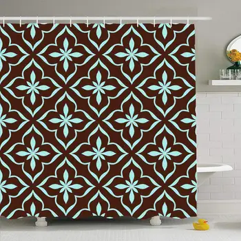 

Shower Curtain Set with Hooks 66x72 Moroccan Swirl Leaf Antique Tile Ornamental Pattern Repetition Silk Ornate Abstract Textures