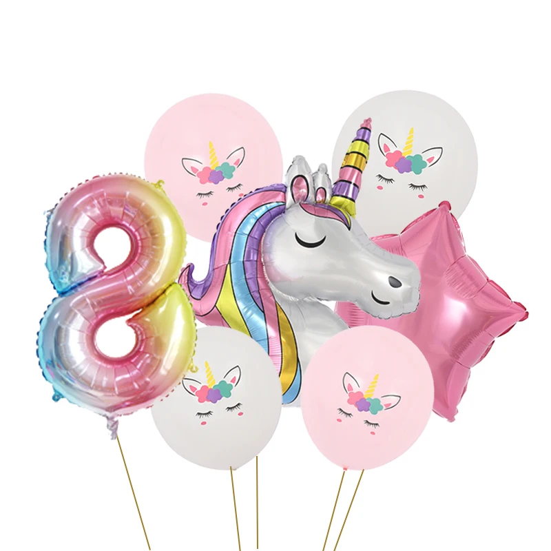 7 stücke Regenbogen Gradienten Unicorn Party Ballon 32 inch Anzahl Geburtstag Party Dekorationen Kinder Einhorn Party Hochzeit Ballons – Detail 11