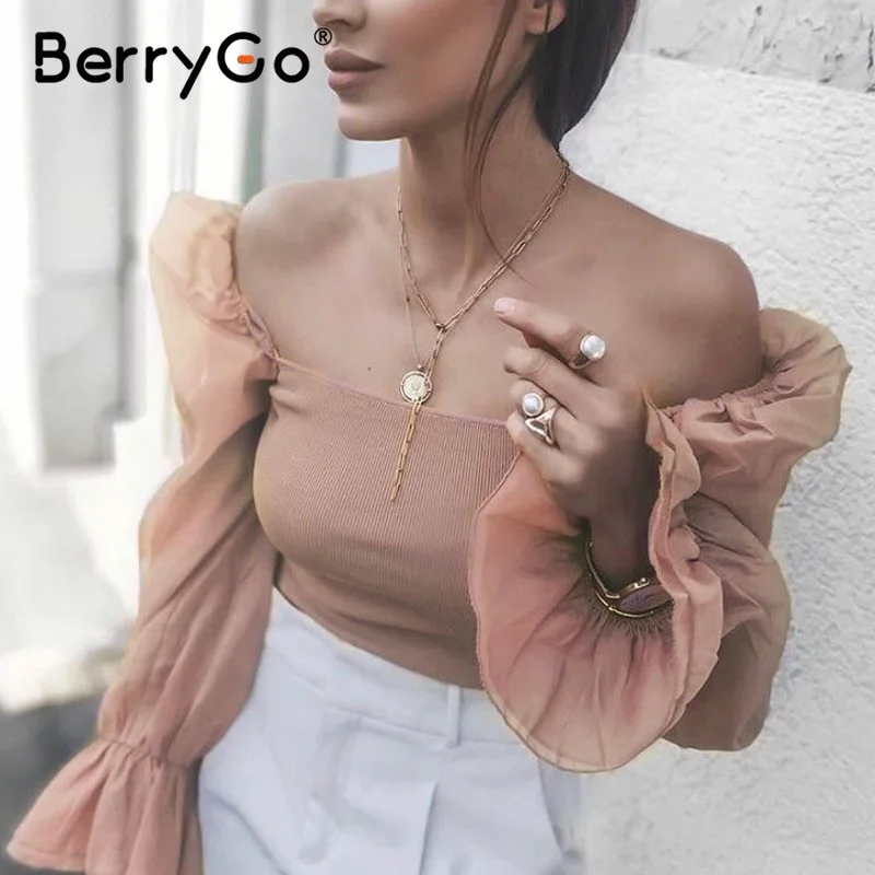 Женская блузка с квадратным вырезом BerryGo повседневная Однотонная вязанная