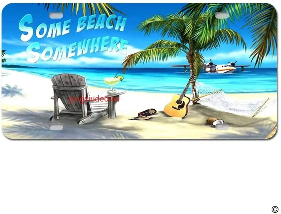 

Maizeco License Plate Cover with Some Beach Somewhere Design Car License Plate Auto Tag Metal Plate 6x12 Inch