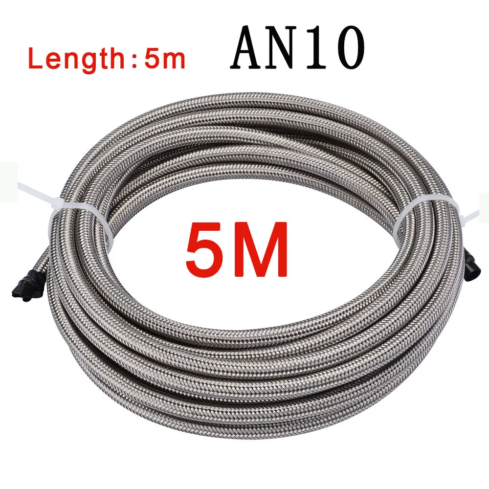 

10FT Silver Universal Fuel Hose Oil Gas Cooler Line Pipe Tube PTFE Stainless Steel Double Braided AN10