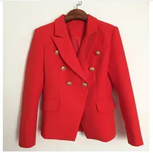 Высокое качество, новая мода, дизайнерский Блейзер, женский пиджак, металлические кнопки льва, двубортный Блейзер, верхнее платье, размер S-XXL, красный
