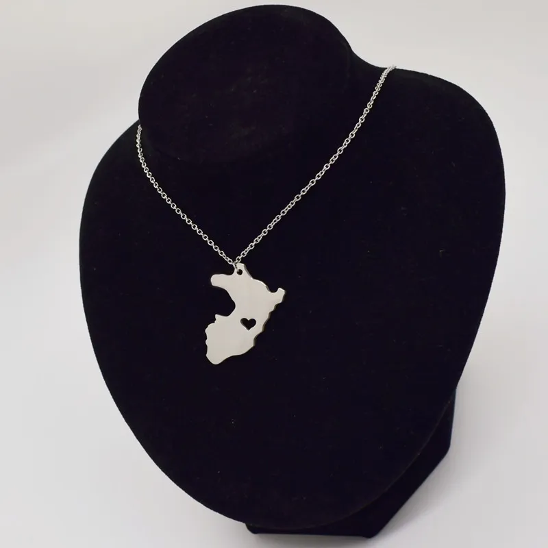 

European And American Simple Personality Titanium Steel Peru Map Necklace Pendant Female Popular Versatile Heart