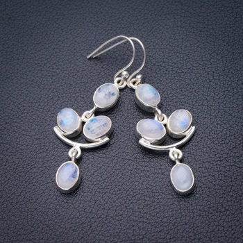 

StarGems Natural Rainbow Moonstone Handmade 925 Sterling Silver Earrings 2" D6507