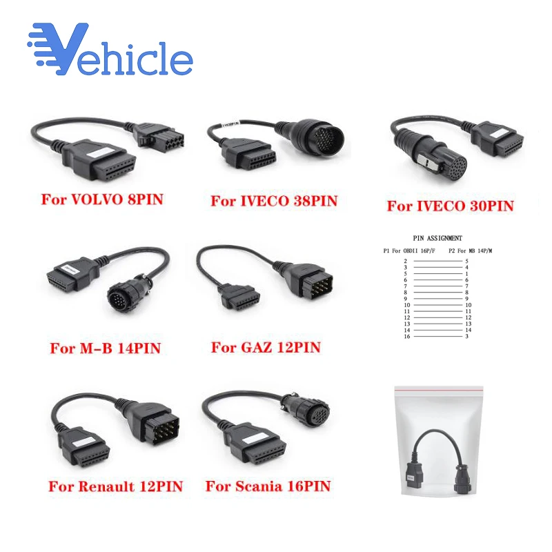 Для Benz 14PIN для GAZ 12PIN для Scania 16PIN для VOLVO 8PIN кабель для Renault 12PIN для IVECO 30/38PIN для грузовика серии кабель
