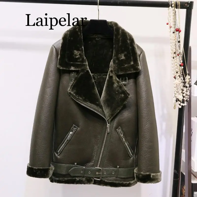 Laipelar/новое пальто в стиле ретро с отворотом и бархатной подкладкой из меха, теплая Модная мотоциклетная куртка из искусственной кожи, мех ягненка
