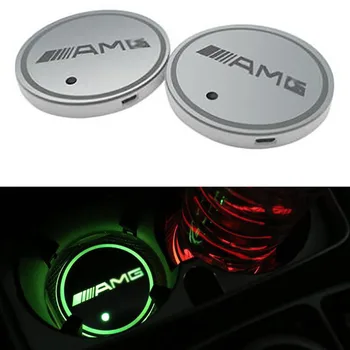 

2pcs for Mercedes benz AMG w204 w203 w212 w211 w124 w210 USB Water coaster Light Luminous Car Anti Slip Mat pad car Accessories