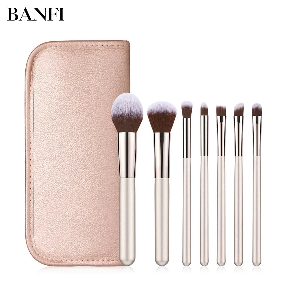 

BANFI 7 Pcs Soft Fiber Wool Makeup Brushes Set Powder Blush Eyeshadow Blending Beginner Champagne Gold Beauty Make Up Tools Kit