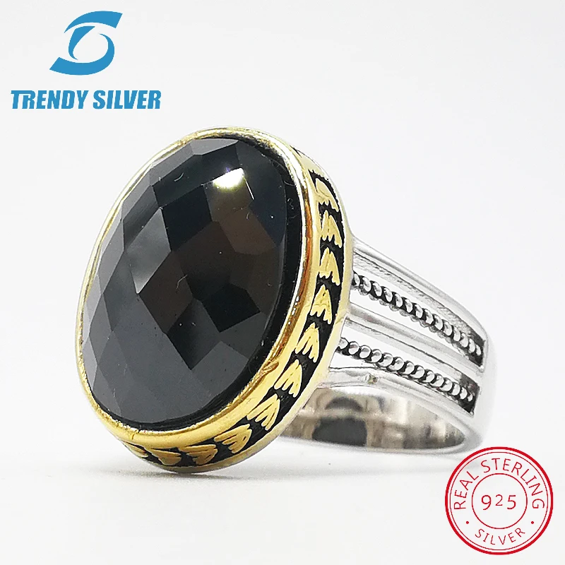 

silver 925 fine jewelry man rings men accessories black CZ oval zircon wholesale high quarlity TRENDY SILVER TCR8057-B