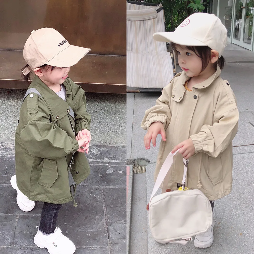

2019 Autumn New Style Men And Women Child Baby Korean-style Loose-Fit Drawstring Casual Long Trench Coat Infants Coat