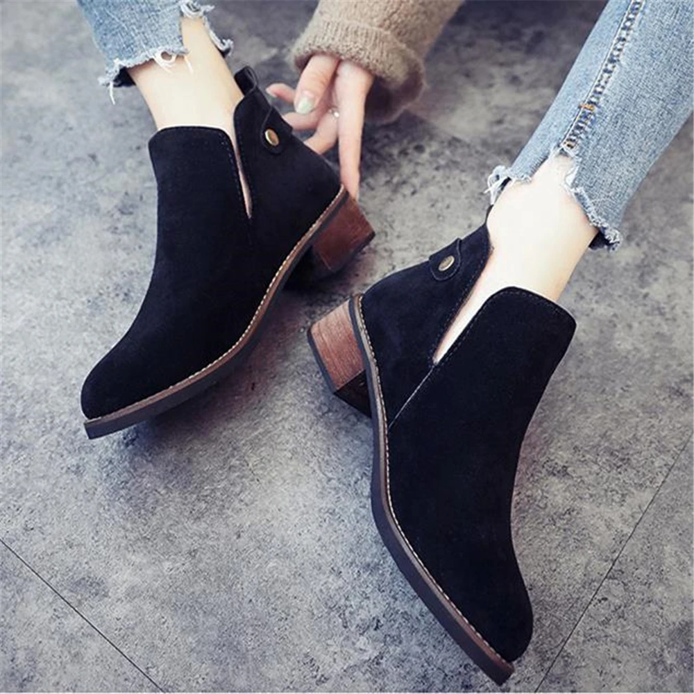 

Martin boots female autumn winter wooden heel soles retro British style 2018 frosted single boots student chunky ankle boots