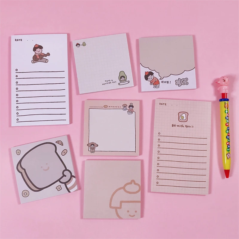 50Sheets/Pack Kawaii Korean INS Cute Bread Girl Memo Pad N Times Sticky Notes Portable Notepad School Office Supply Stationery |