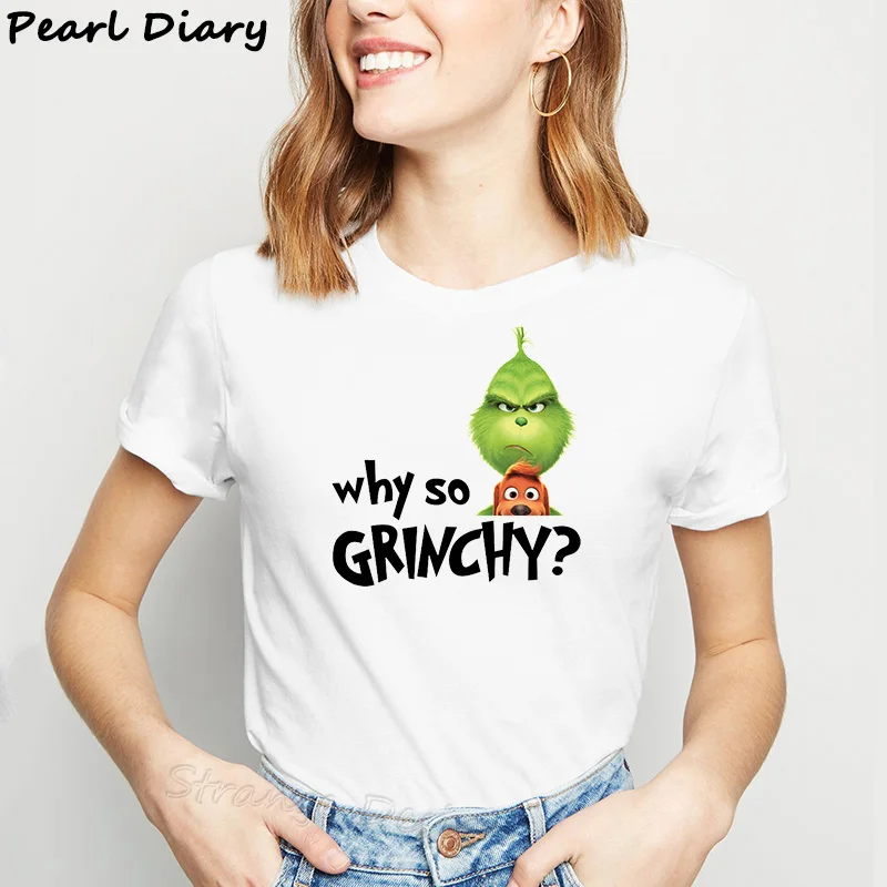 Why So Grinchy женская футболка Angry Grinch Face Топы как Grinch украли футболки с рождественским узором для женщин белая одежда уличная одежда