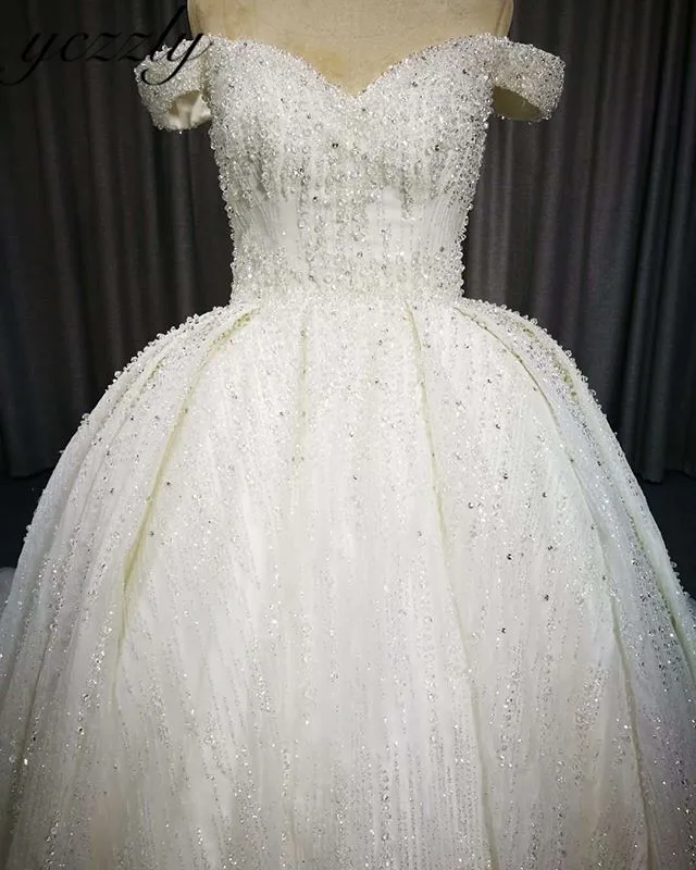 Vestido De Noiva Плюс Размер роскошное бальное платье с открытыми плечами длинные блестящие стразы хрустальные Блестки свадебное платье gelinlik YW22