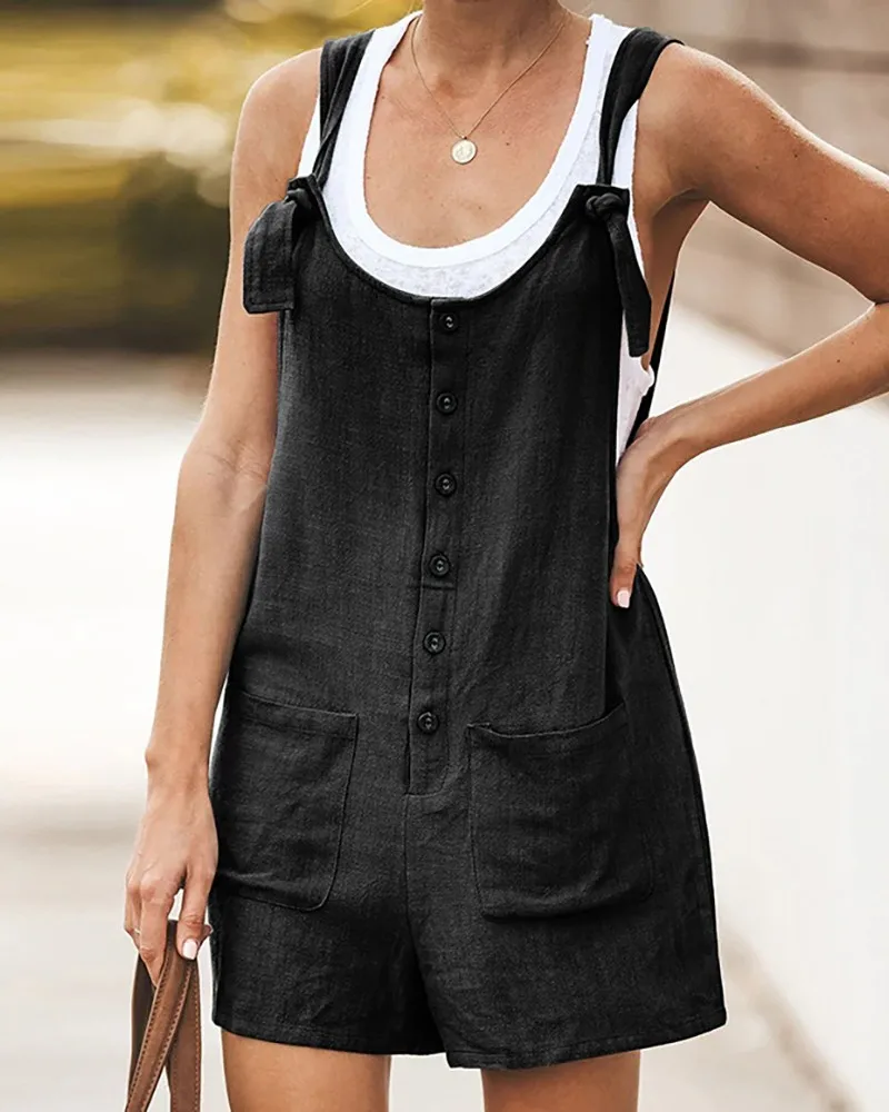 Women Button Jumpsuit Casual Solid Cotton Linen Jumpsuit with Pockets Lady Summer Regular Fit Sleeveless Jumpsuit Romper Leotard Women Button Jumpsuit Casual Solid Cotton Linen Jumpsuit with Pockets Lady Summer Regular Fit Sleeveless Jumpsuit Romper Leotard