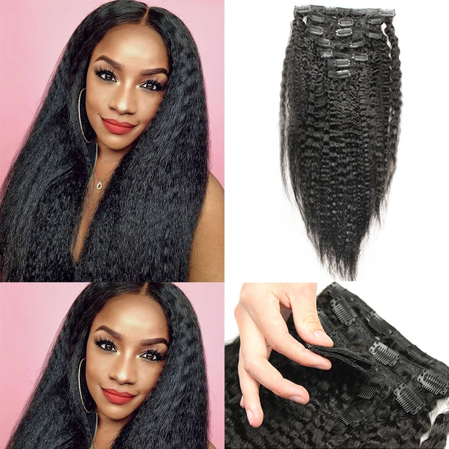 Kinky Straight Clip In Human Hair Extensions Clips Ins 120G 7Pcs