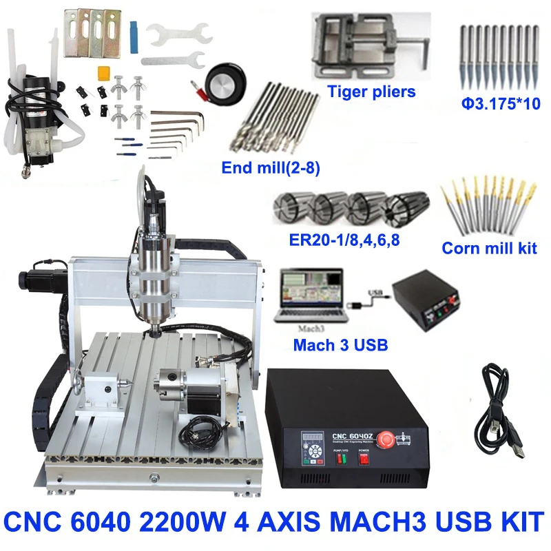 CNC 6040 USB Mach3 управление 2.2квт 4 оси фрезерный станок с ЧПУ резьба машина