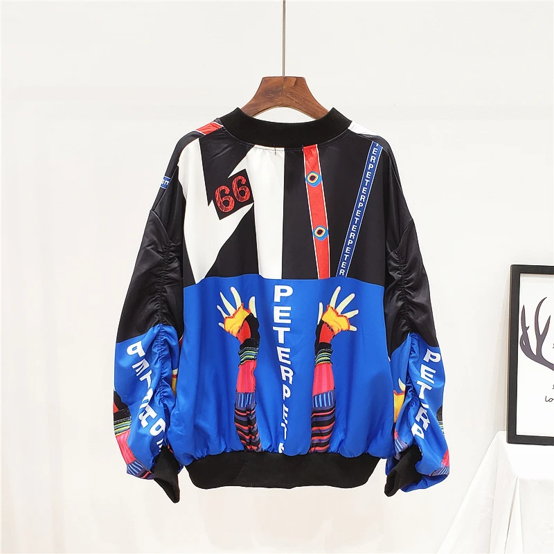 

2019 Autumn New Bat Coat Women Personality Printing Bat Sleeve Baseball Suit Jacket Student Sports Hip Hop Jacket Veste Femme