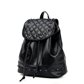 

Women Korean Style PU Leather Casual Backpack Rivet Travel Bag School Bag Black
