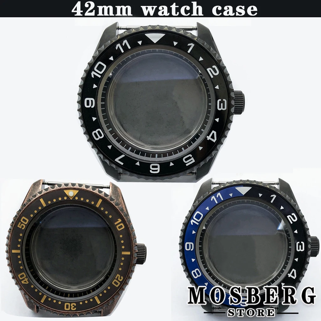 42mm Black Watch Case 316L Stainless Steel Dome Sapphire Glass Water