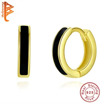 

2019 NEW ARRIVAL 925 Sterling Silver Black Enamel Hoop Earrings for Women Couple Lover Authentic Gold Earrings Jewelry Gift