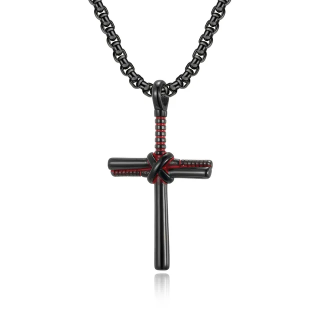 Baseball Bat Cross Pendant Necklace 