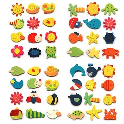 12 pçs/lote Geladeira De Madeira Ímã De Geladeira Adesivos Animais Colorido Dos Desenhos Animados para Crianças Brinquedos para Crianças puzzle Educacional Bebê