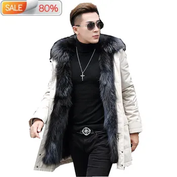 

Real Liner Winter Jacket Men Raccoon Fur Collar Long Coat Plus Size Parkas D-29-W-LP002 ND1174