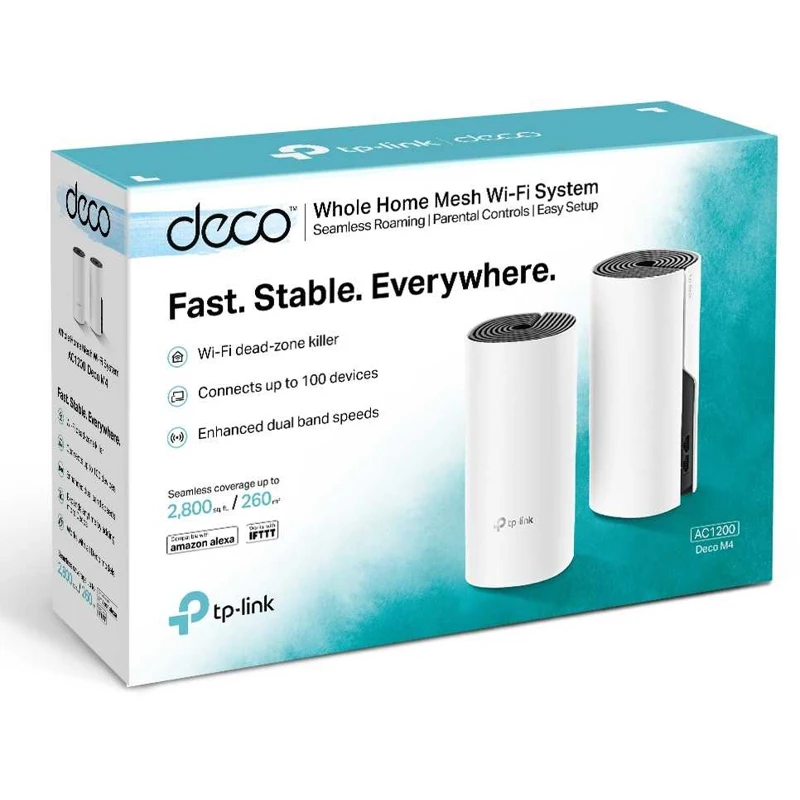 Бесшовный Mesh роутер TP-Link Deco M4(DECO M4(2-PACK) AC1200 10/100/1000BASE-TX белый(упак.:2шт