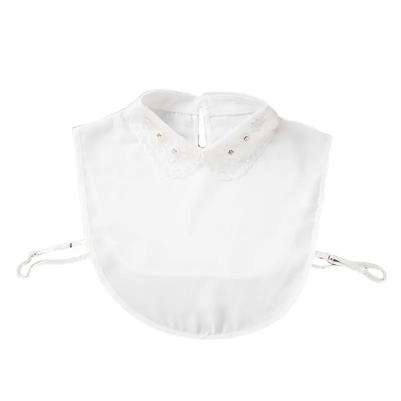 White Женская, женская, вышивка, имитация жемчуга, с бусинами, с отворотом, ложный, Поддельный Воротник, многослойное кружево, ювелирное изделие, съемная полурубашка, блузка - Цвет: White