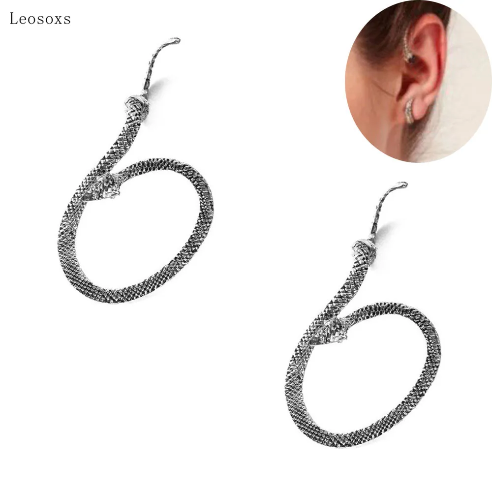 

Leosoxs 2pcs Fashion Retro Exaggerated Snake-shaped Winding Ear Clip Ear Hook Piercing Jewelry