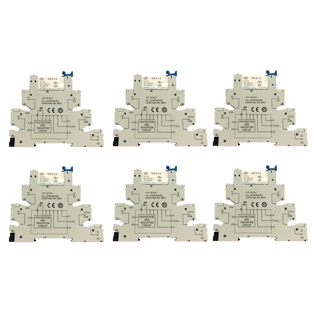 6 Pieces 5 PIN Relay Socket 6-24V AC/DC 6A Use with HF41F PCB Relay Module For Hongfa