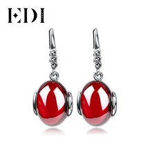 EDI старинный камень гранат халцедон стерлингового серебра 925 Висячие серьги для женщин Famale ювелирные изделия
