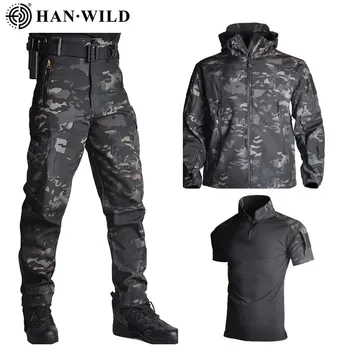 3 Pz/set TAD di Squalo Softshell Vestiti Esterni del Rivestimento Esterno Giacca Da Caccia/Pantaloni con Camicette Camouflage Army Military Abiti per Escursioni a Piedi