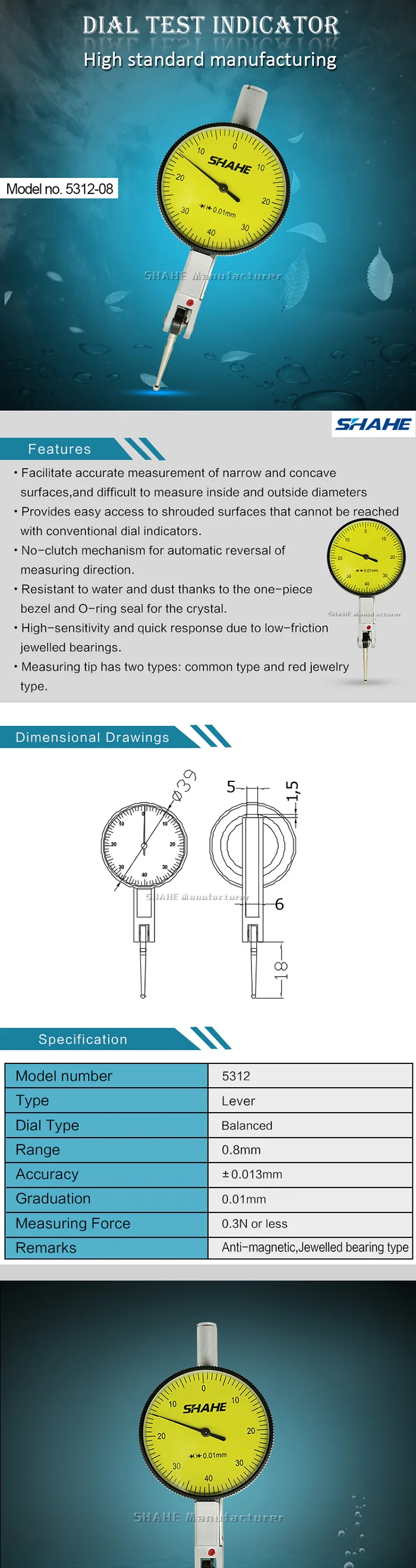 01 milímetros resolução dial indicador