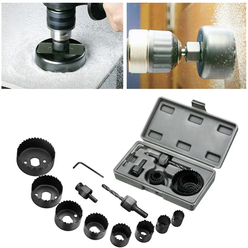 

11PCS Set Hole Saw Drill Bit Kit Mandrel Wood Sheet Metal Plastic 3/4" To 2 1/2" Carbon Steel Widely High Quality Hole Saw Kit