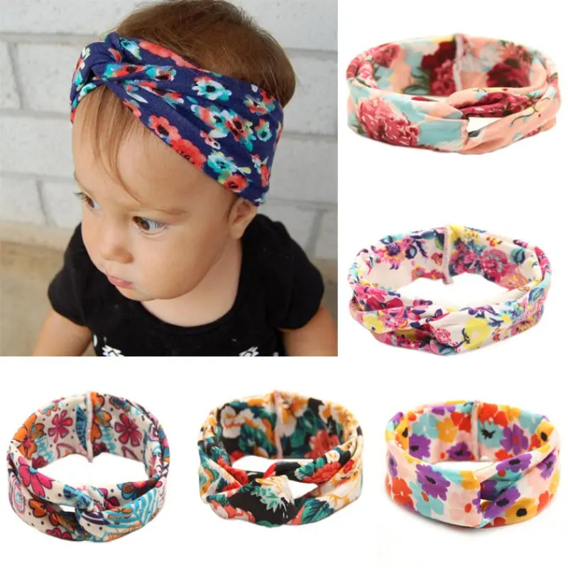 

Girls Baby Knot Headwear Floral Print Headdress Girls Headwrap Headband Baby Hair cute Accessories