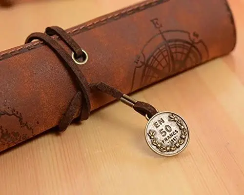 Vintage Pirate Treasure Map Pattern Roll Up PU Leather Pencil Case Bag Holder Pouch Carrier Cosmetic Makeup Pouch Card Pocket