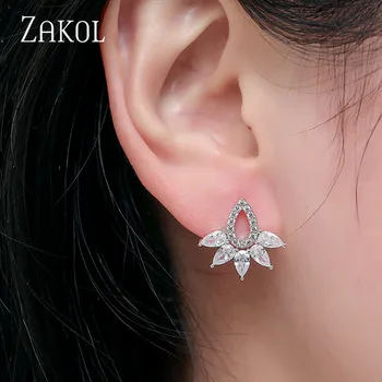 

ZAKOL Fashion White Green Marquise Cut Crystal Stone Stud Earrings For Women Trendy Zirconia Leaf Bridal Wedding Jewelry FSEP380