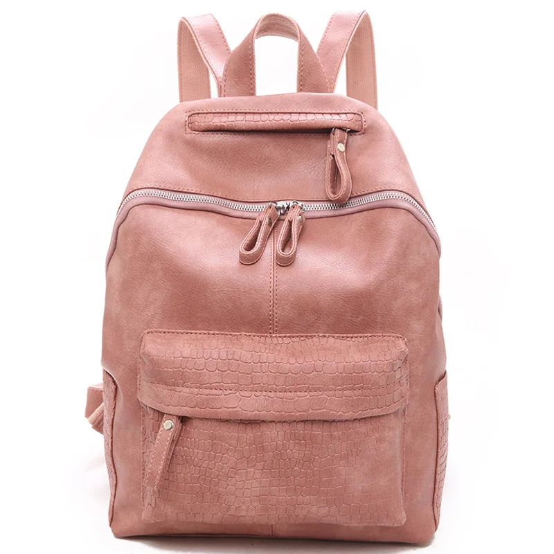 

Western Style Pu Crocodile Pattern Leather WOMEN'S Backpack College Style Fashion Campus Backpack Versatile Casual Shoulder Bag